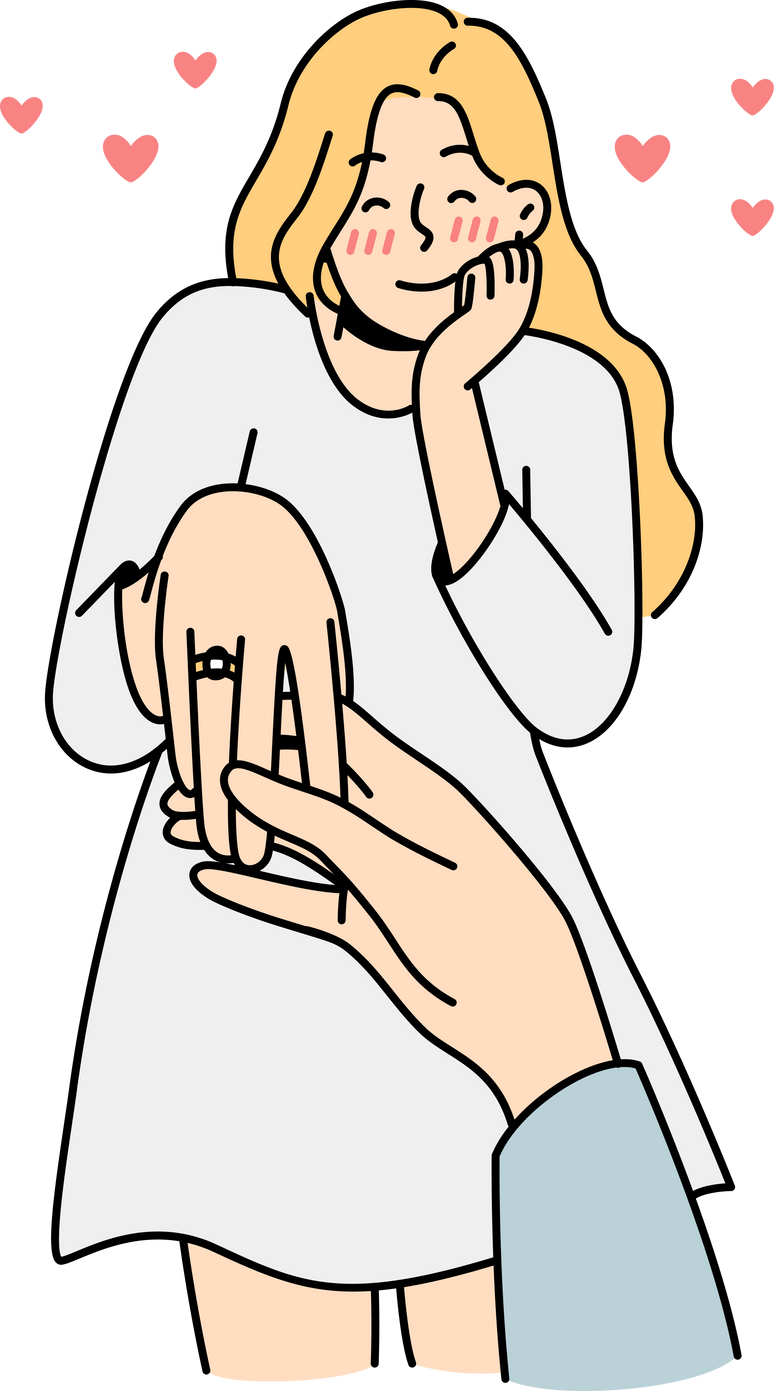 Happy woman with ring on finger