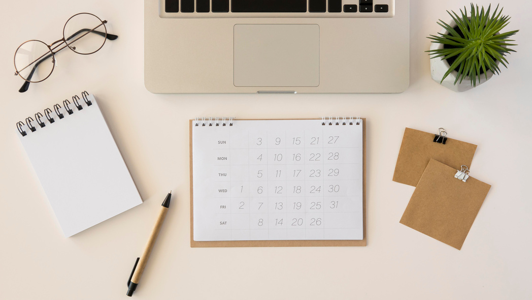 Flat Lay Desk Calendar with Succulent Plant
