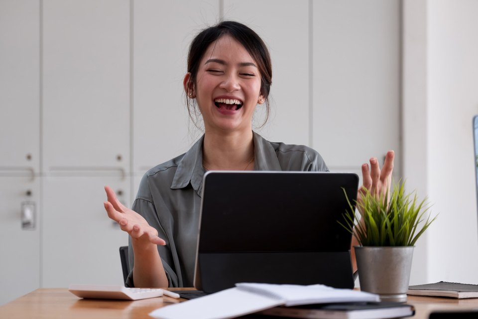 Woman in Online Communication Connection