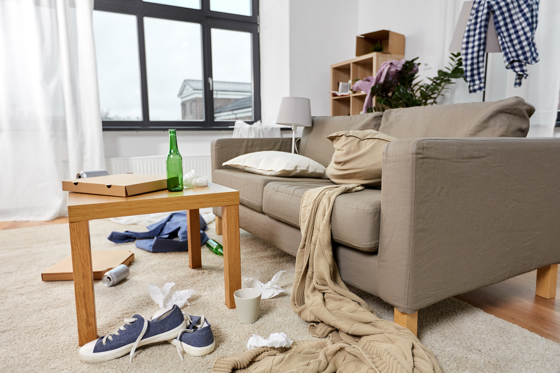 Messy Home Living Room with Scattered Stuff
