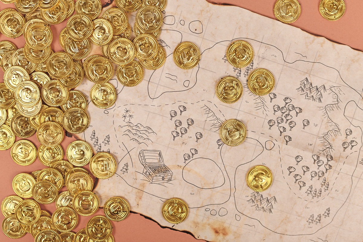 Pirate Treasure Map with Gold Coins