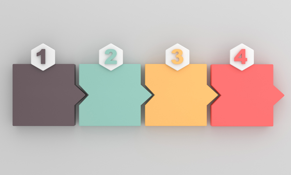 Business process. Timeline infographics square with 4 steps, opt