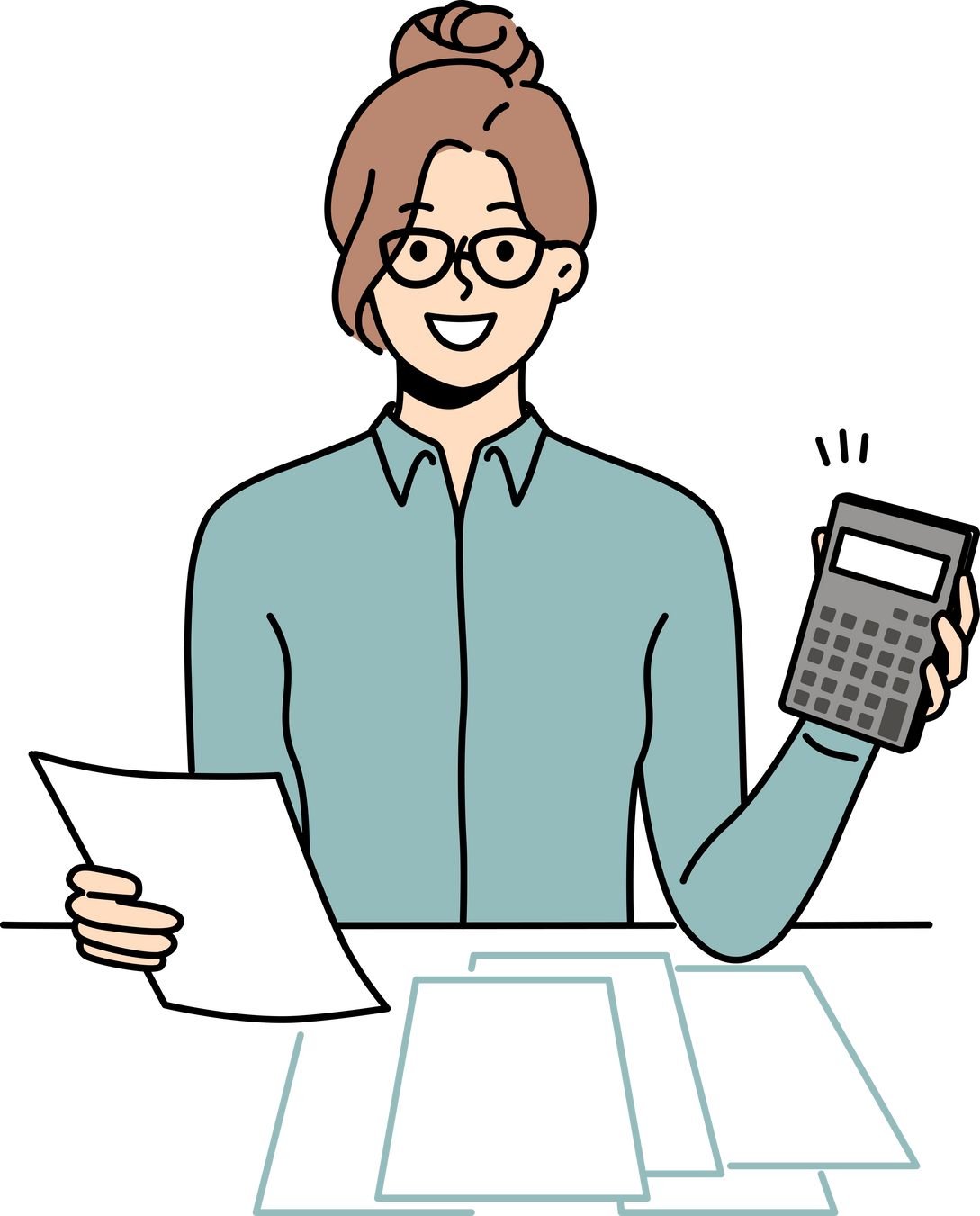 Female accountant calculate taxes on machine
